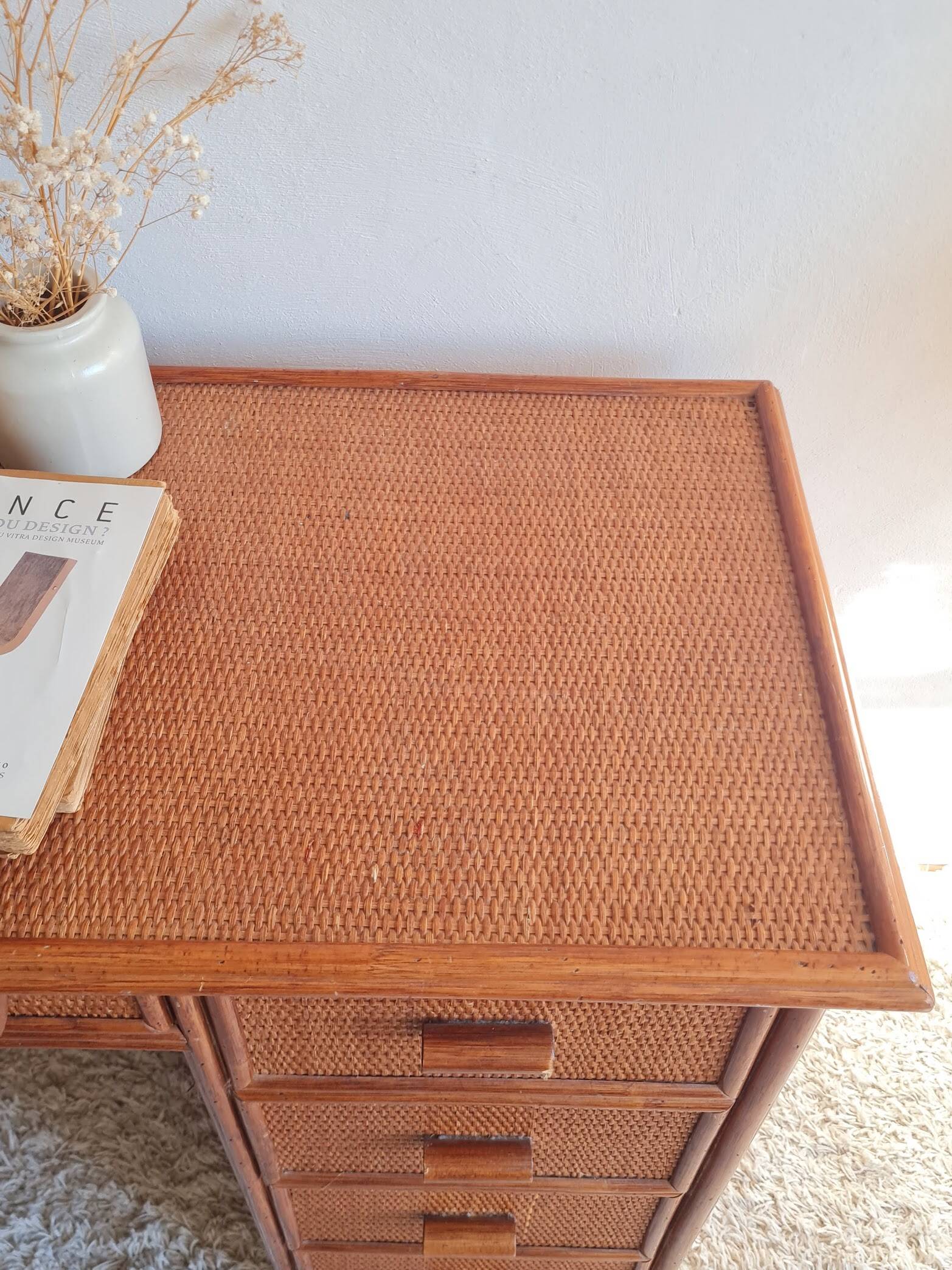 Vintage rattan desk from the 1970s.