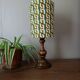 vintage turned wood lamp, seventies graphic lampshade