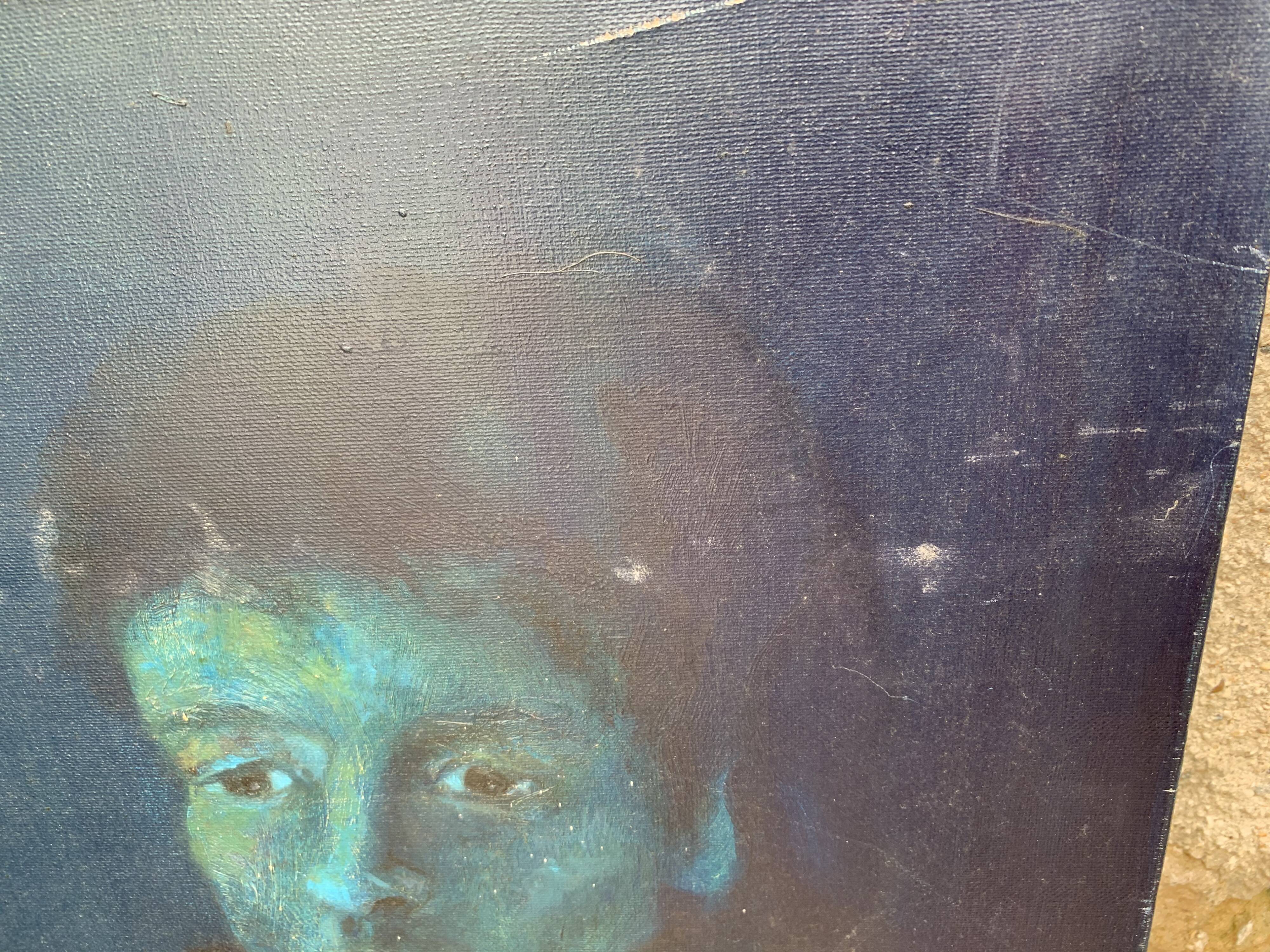 20th Oil School on Canvas Portrait of Man in the Shadows 62 X 50