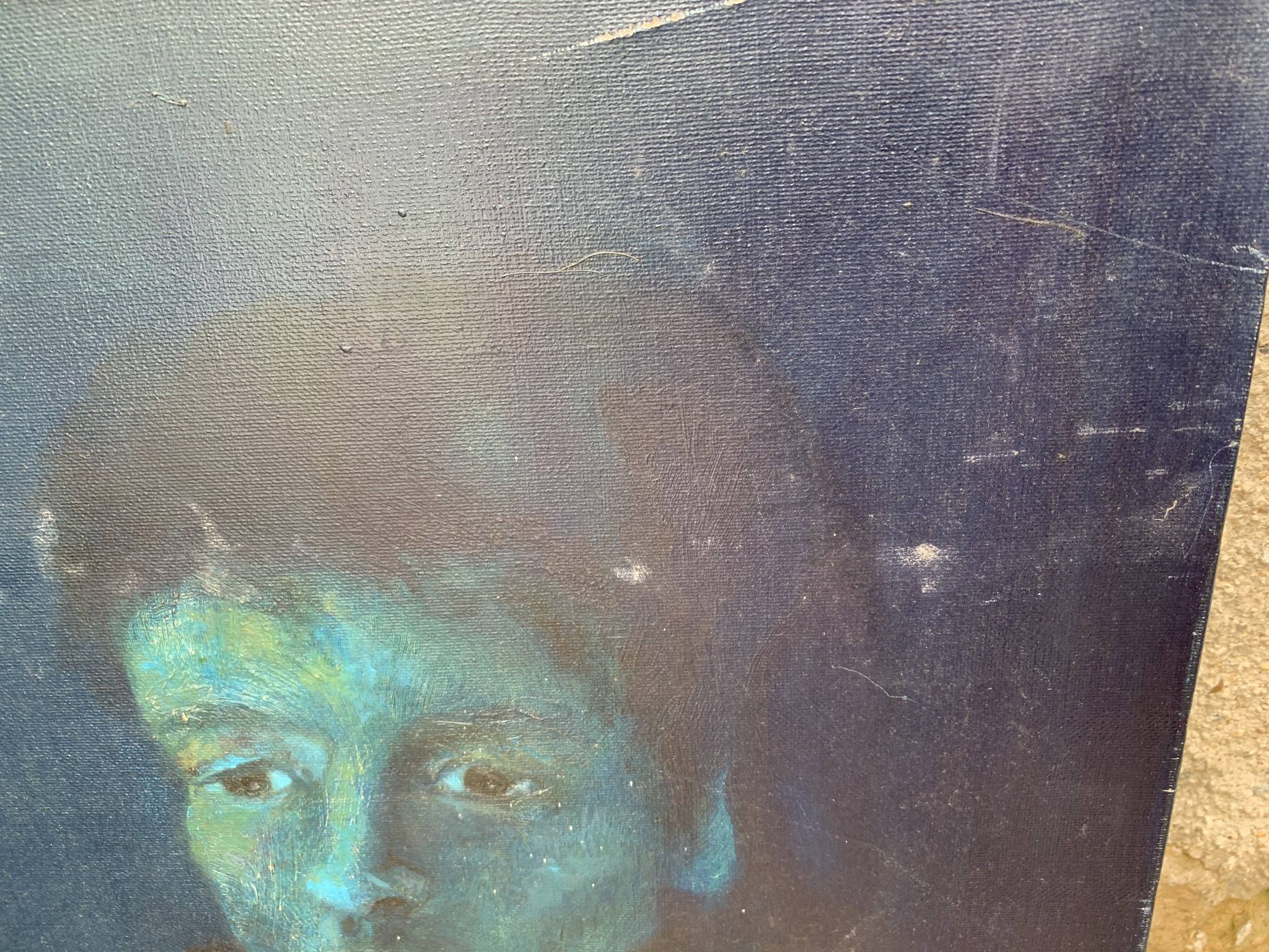 20th Oil School on Canvas Portrait of Man in the Shadows 62 X 50