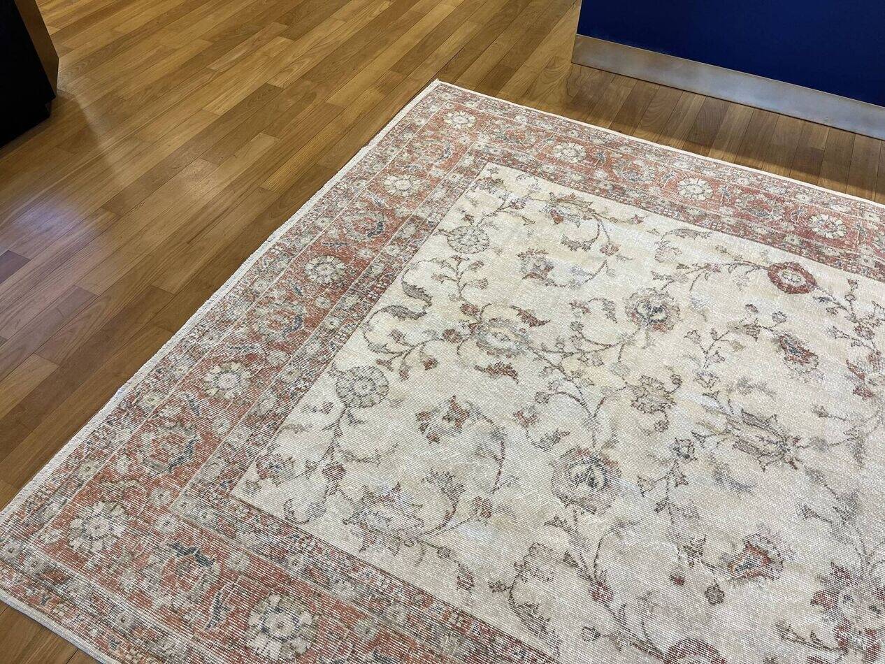 Vintage Large Pastel Carpet with Flowers