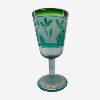 Verre cristal à décors d’oiseaux givré émaux et peinture anonyme XIX début XXe