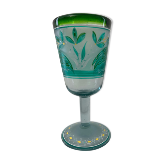 Verre cristal à décors d’oiseaux givré émaux et peinture anonyme XIX début XXe