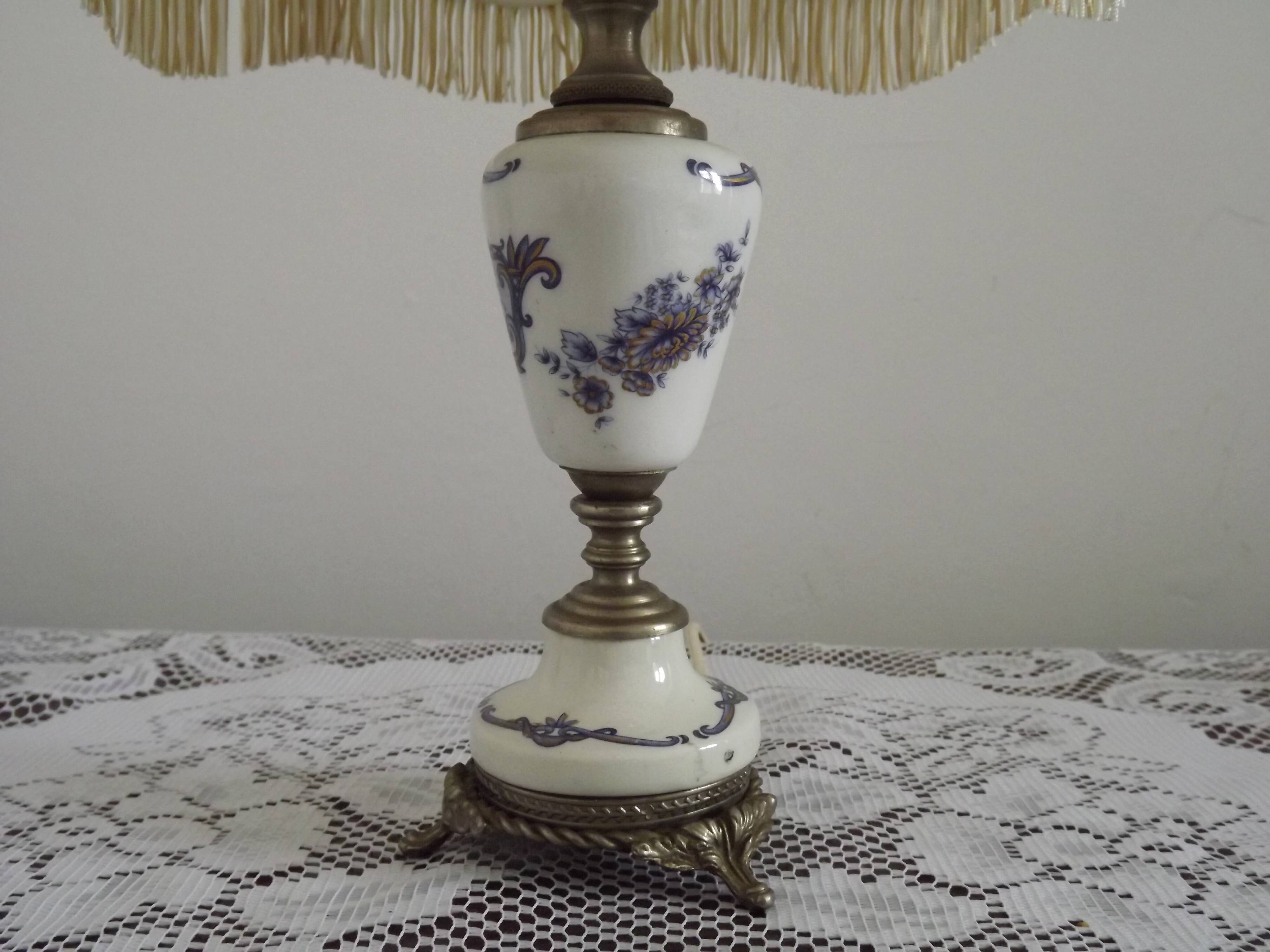 French Vintage Decorative Silver Metal and Porcelain Shaded Table Lamp