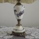 French Vintage Decorative Silver Metal and Porcelain Shaded Table Lamp