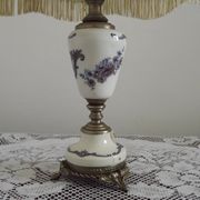 French Vintage Decorative Silver Metal and Porcelain Shaded Table Lamp