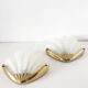 Pair of glass and gold metal shell sconces