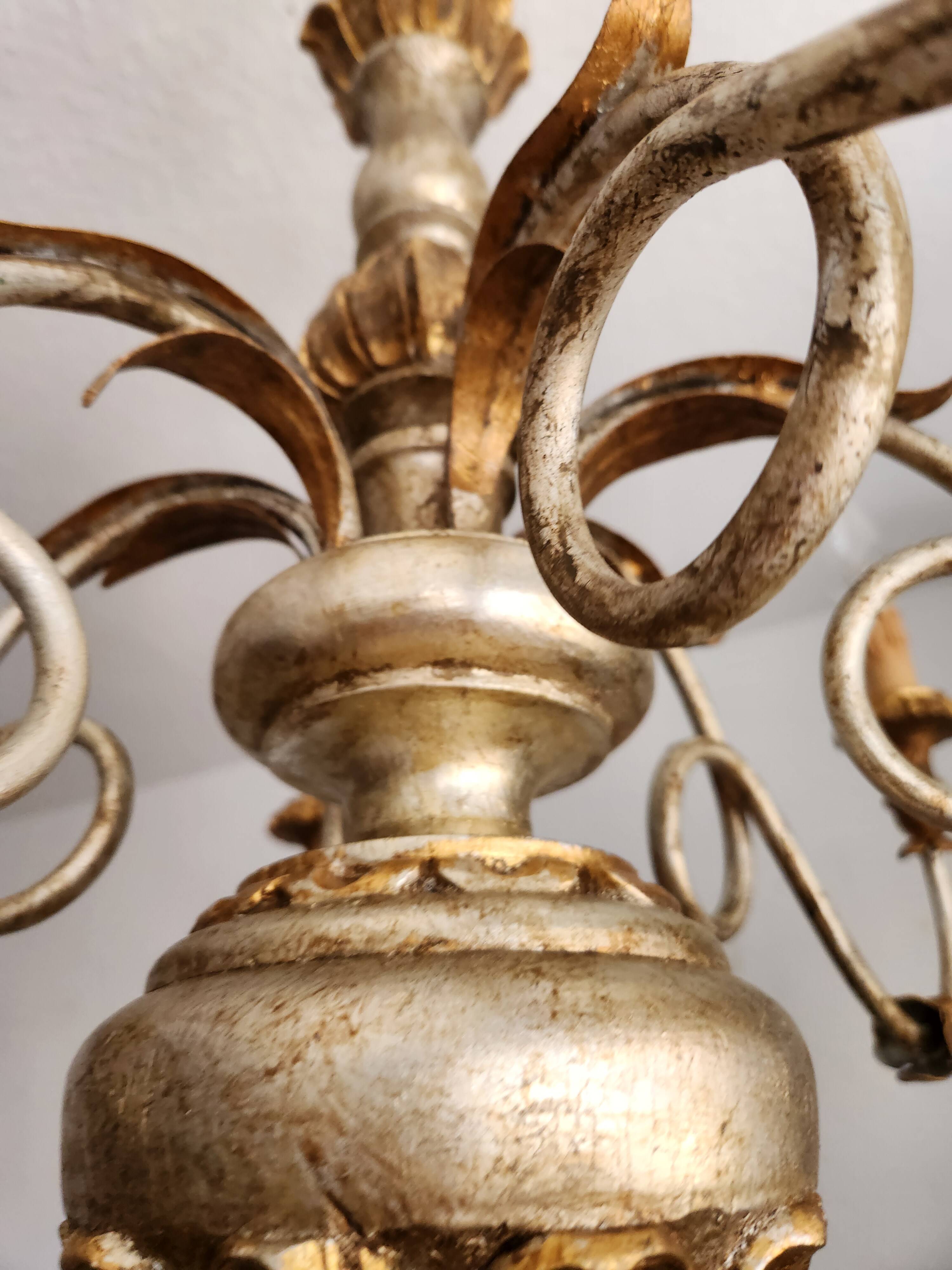 Antique gilded silver chandelier Florentine Rococo Louis XV Italy