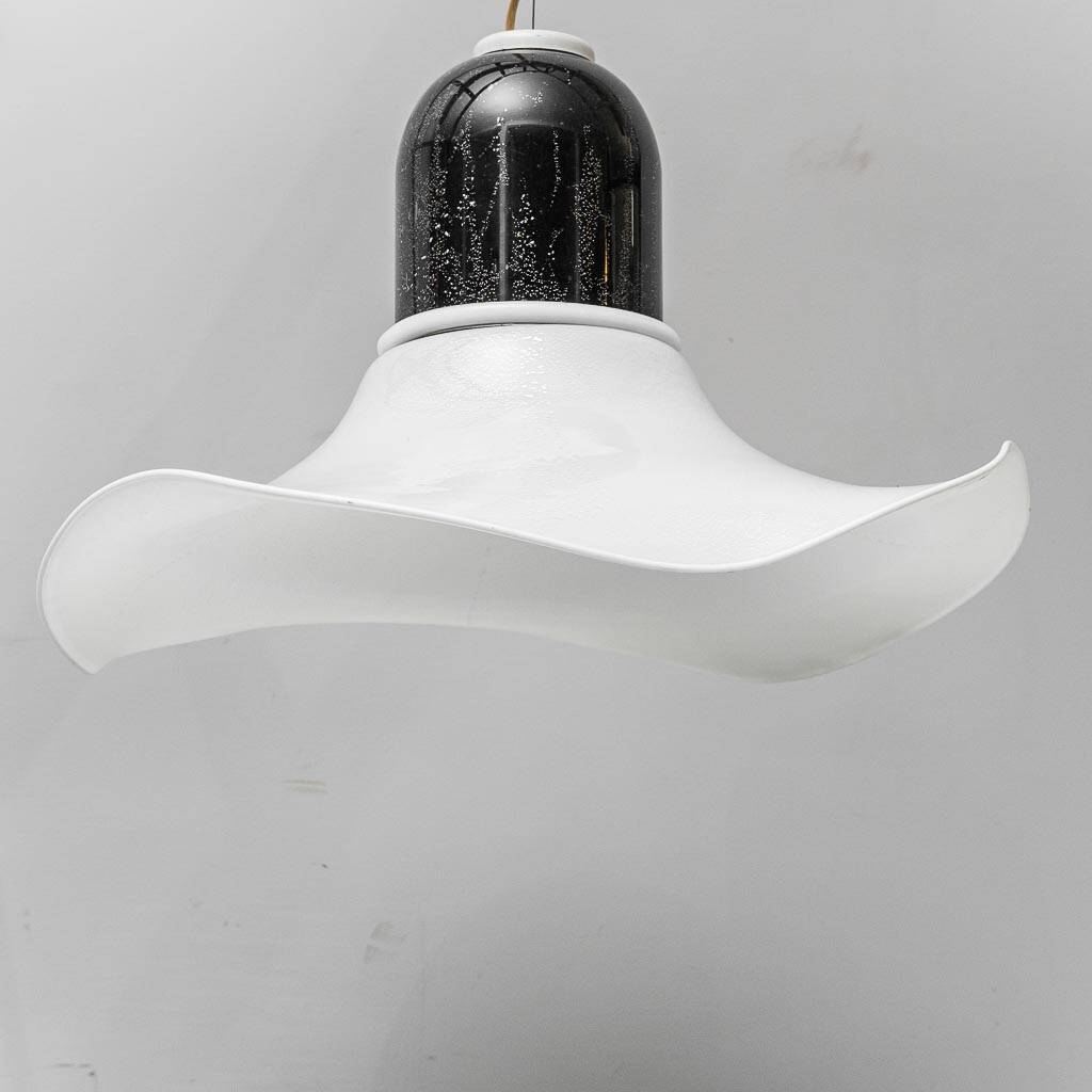 Vintage glass and metal pendant lamp – 1970s modernism