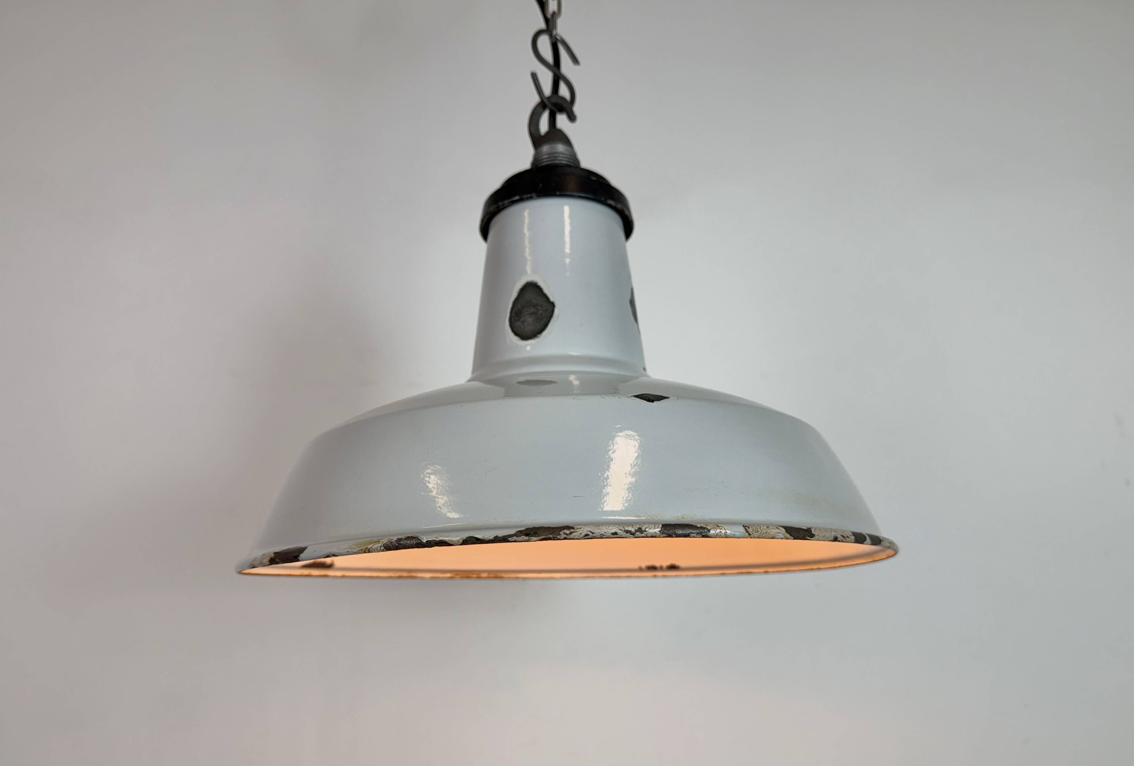 Industrial Grey Enamel Factory Pendant Lamp, 1960s