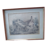 Dessin ancien chaumière  d'après Boisseau