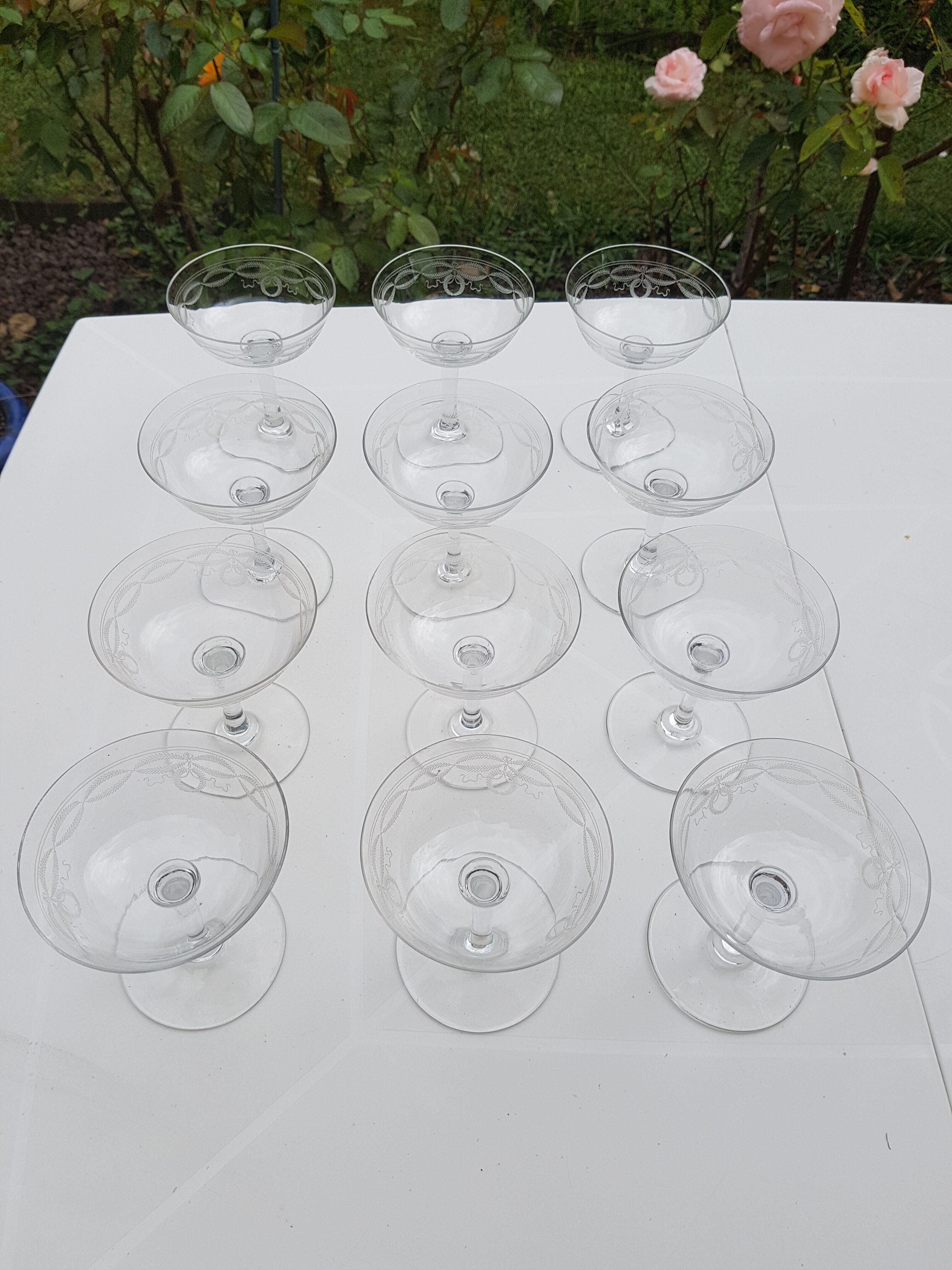 Set of 12 crystal champagne glasses 1930s