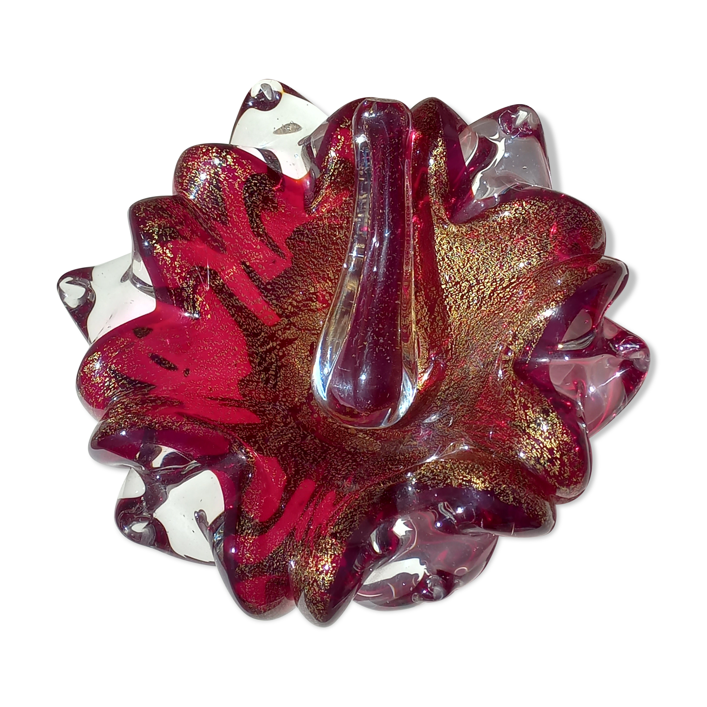 Cendrier et pilon verre et inclusions or Murano vintage