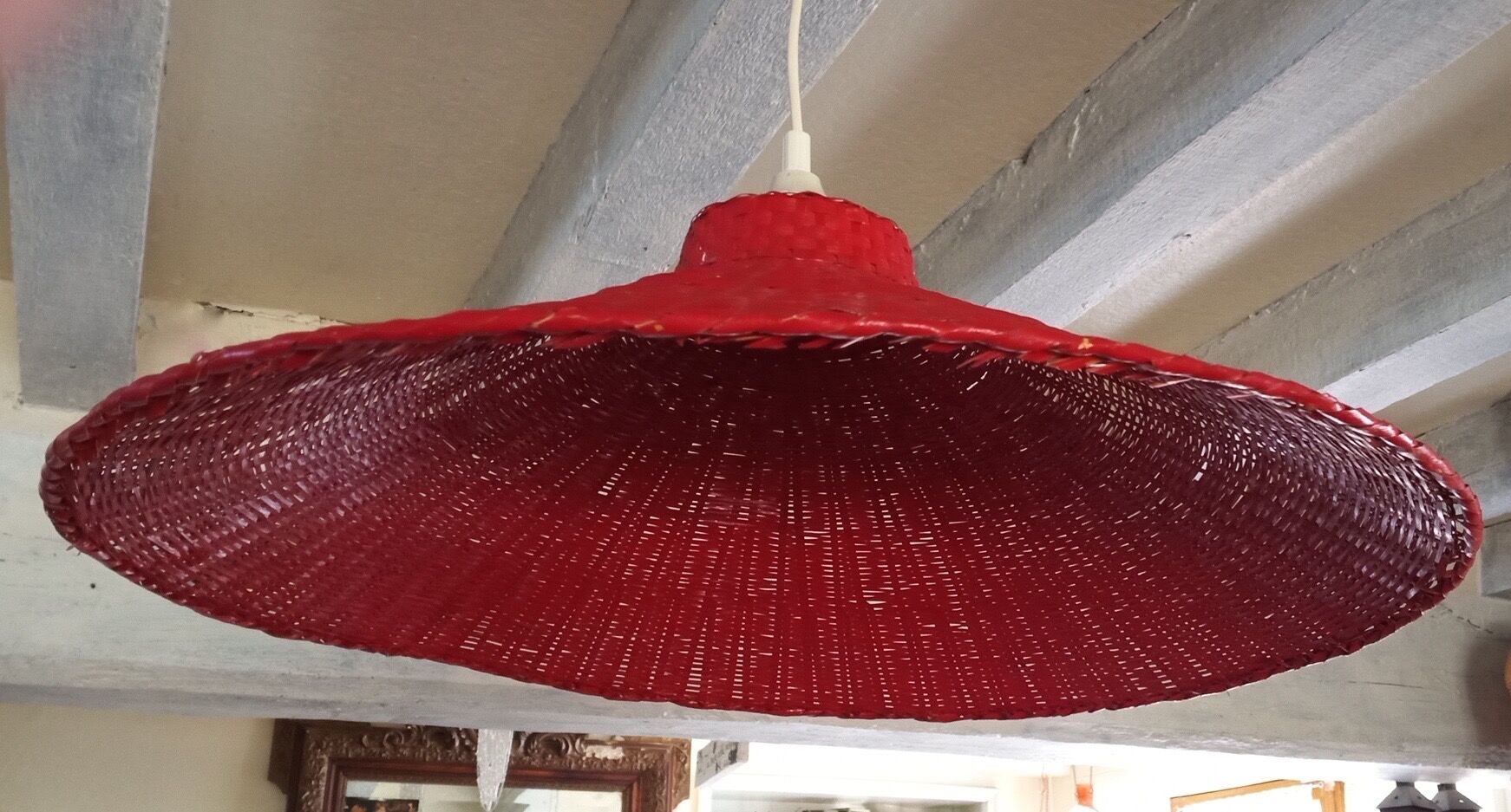 Suspension lamp in red wicker, ø 60 cm
