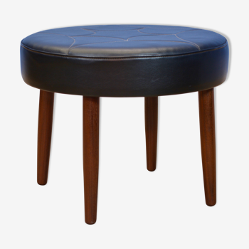 Tabouret danois en teck et similicuir, années 1960