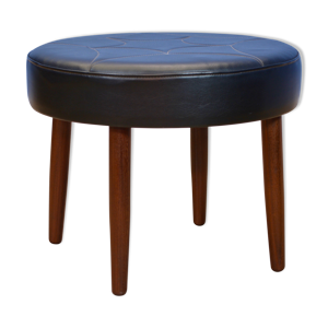 Tabouret danois en teck et similicuir,