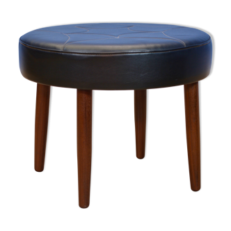 Tabouret danois en teck et similicuir, années 1960