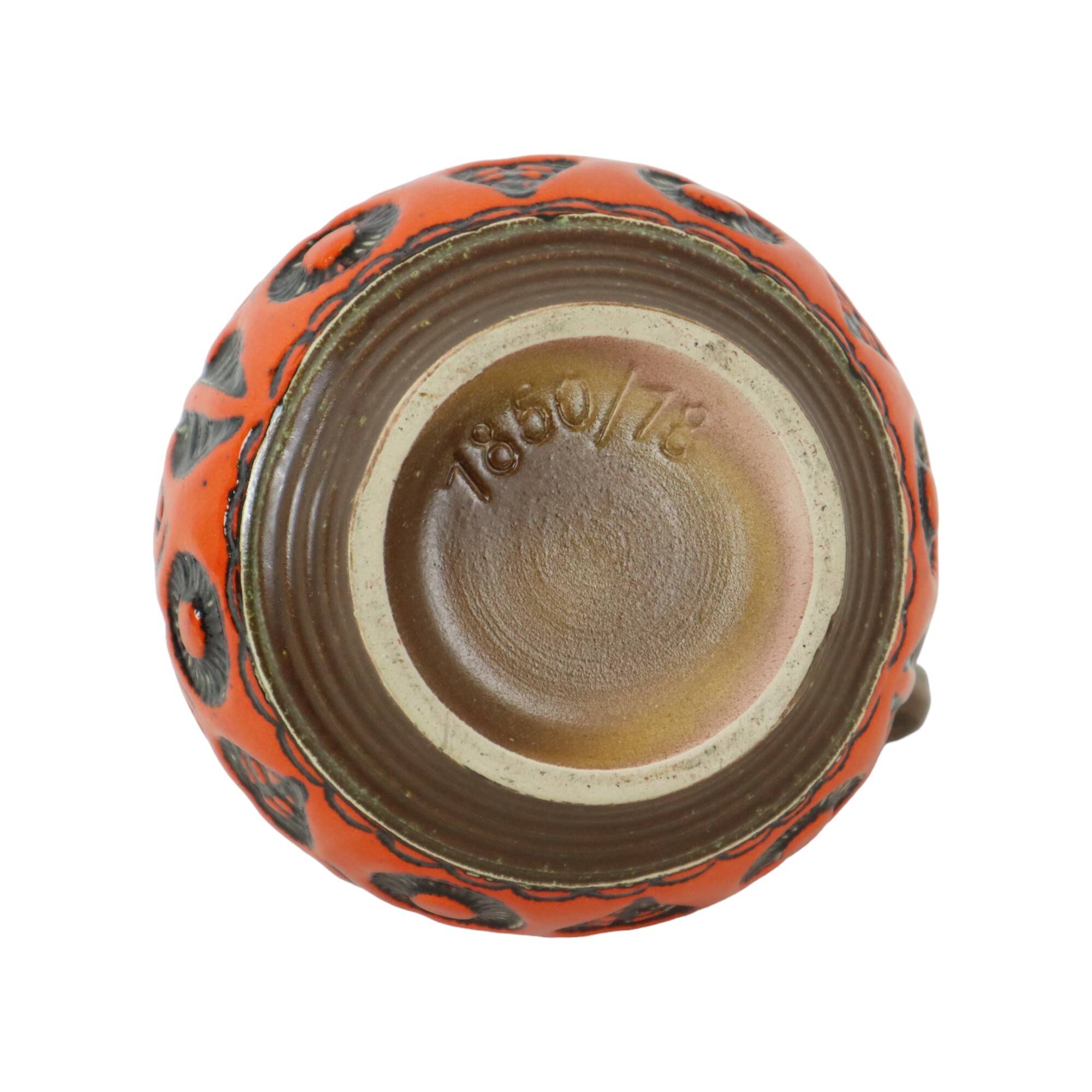 Vase convexe orange rare en poterie d'Allemagne de l'Ouest Wekara 1850-18