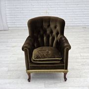 1950s, Scandinavian armchair, green furniture velour, ash wood.