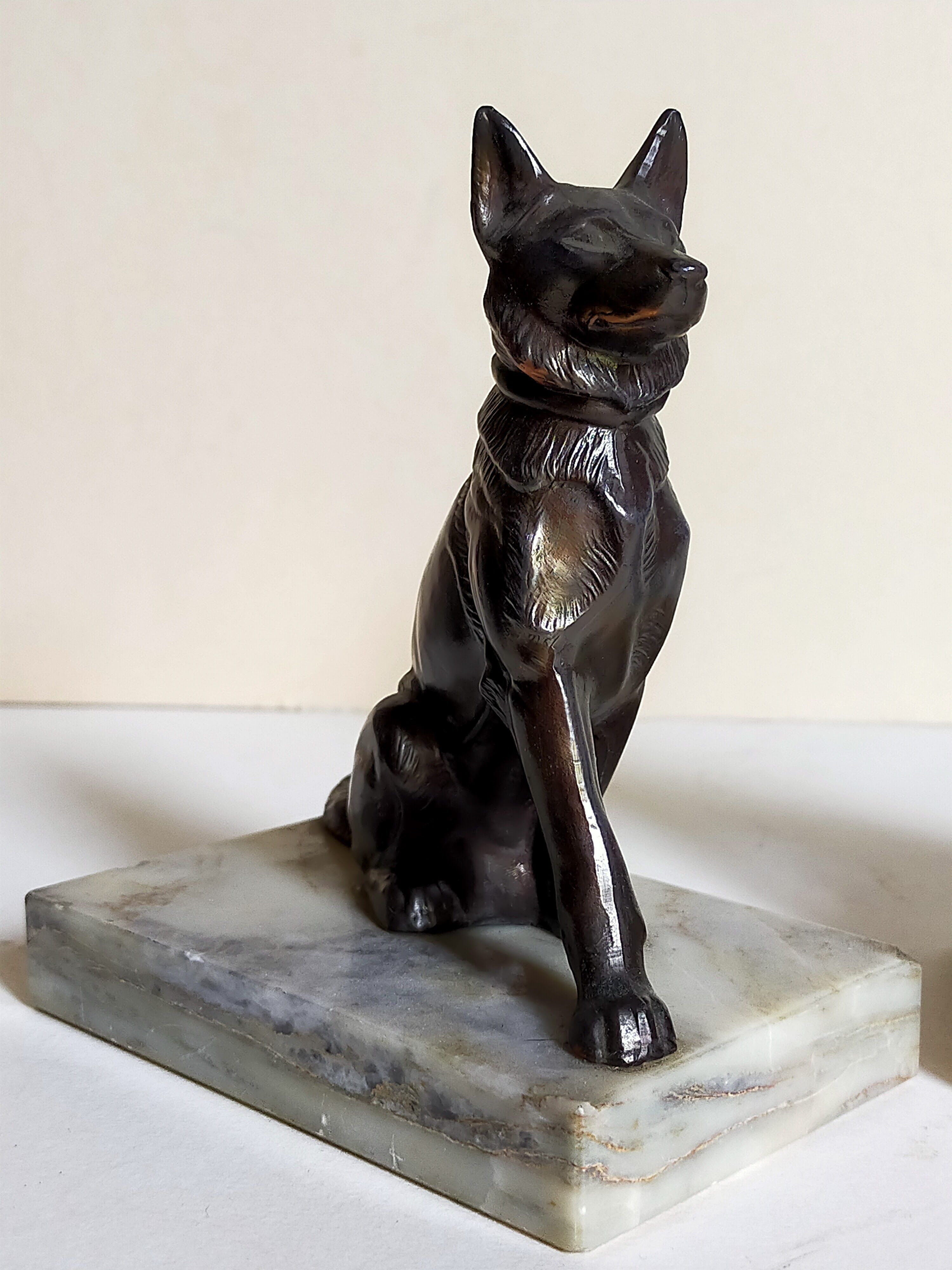 Pair of Art Deco bookends to signed wolf dogs