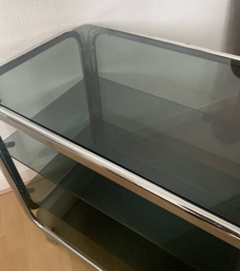 Vintage chrome and smoked glass serving trolley