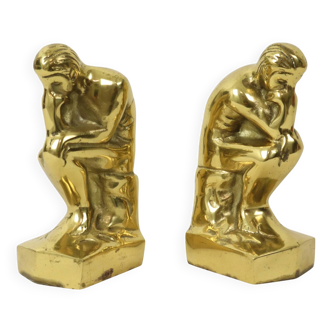 Serre-livres italiens en laiton "Le Penseur" Rodin Regina