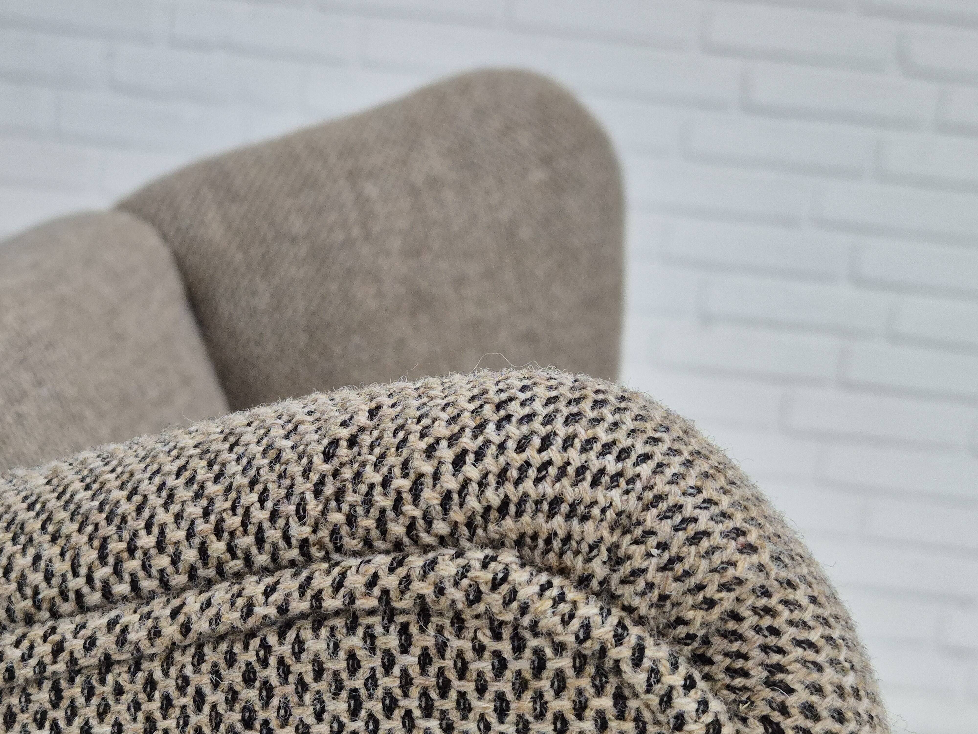 1960s, Scandinavian design, reupholstered high-back armchair, furniture wool, oak wood.