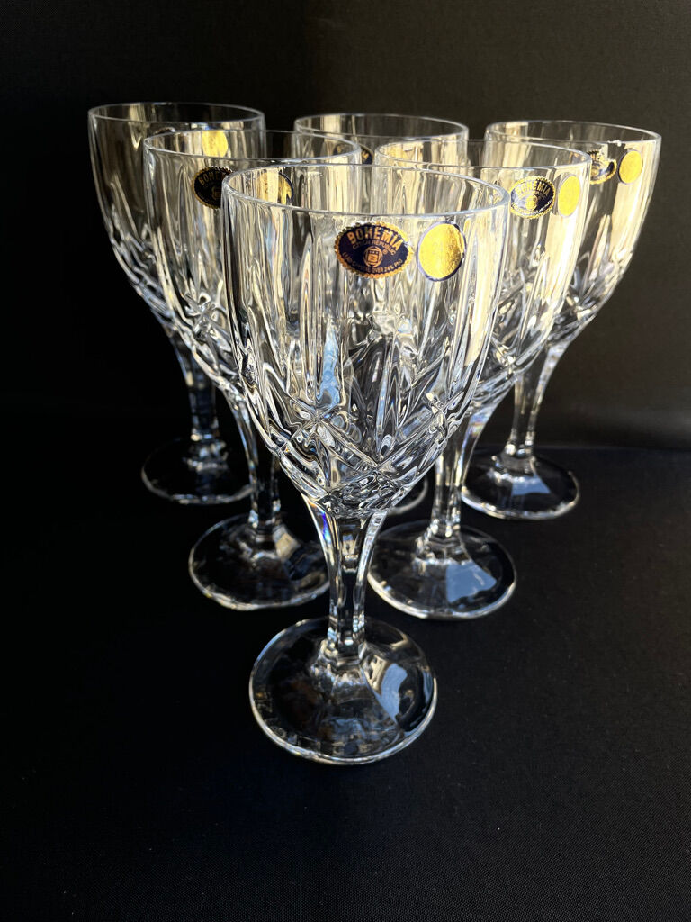 Bohemia - glasses on foot (6) - Modern mid-century - Lead crystal 24% Pbo