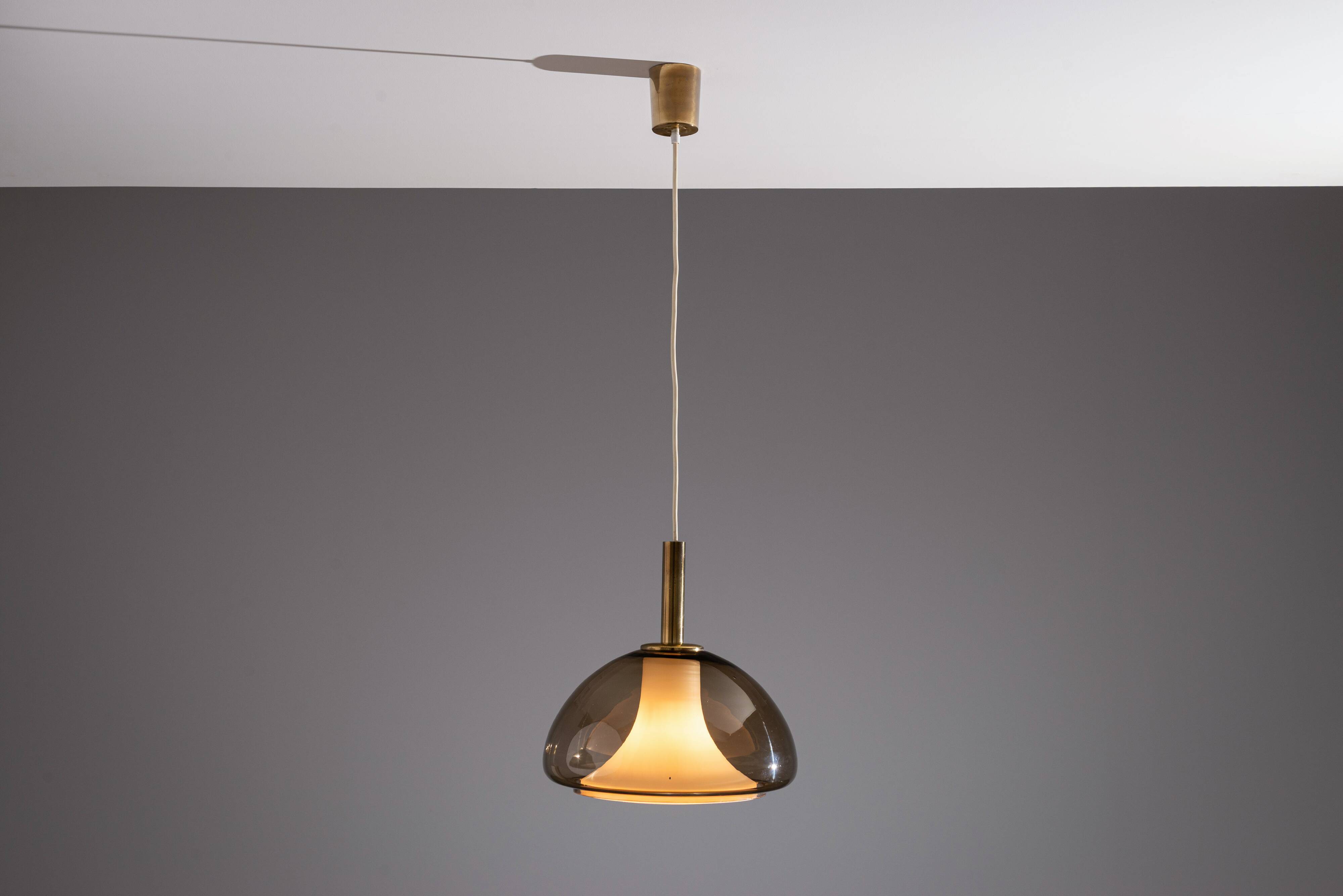 Hanging lamp with smoked Murano glass and opaline inner shade