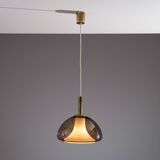 Hanging lamp with smoked Murano glass and opaline inner shade