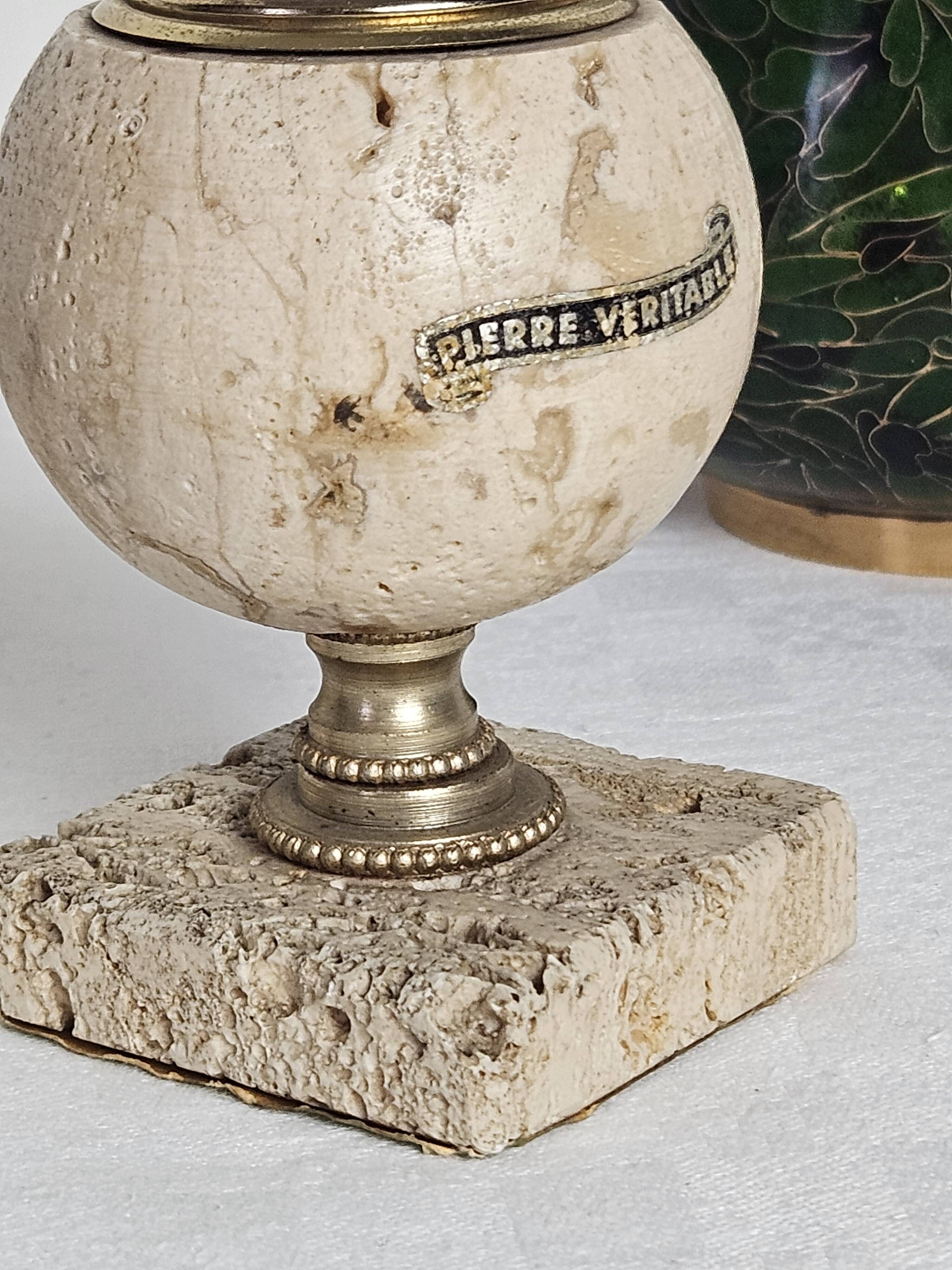 Spherical table lighter in genuine travertine – Italy, circa 1970