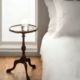 Table basse circulaire antique en bois de rotin, style Français traditionnel, table d’accent étroite