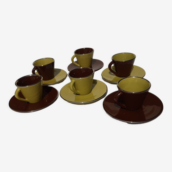 Coffee cups lot of 6 and saucers philippe deshoulieres brown and pistachio color