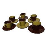 Tasses à café lot de 6 et soucoupes philippe deshoulieres couleur marron et pistache