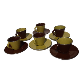 Coffee cups lot of 6 and saucers philippe deshoulieres brown and pistachio color