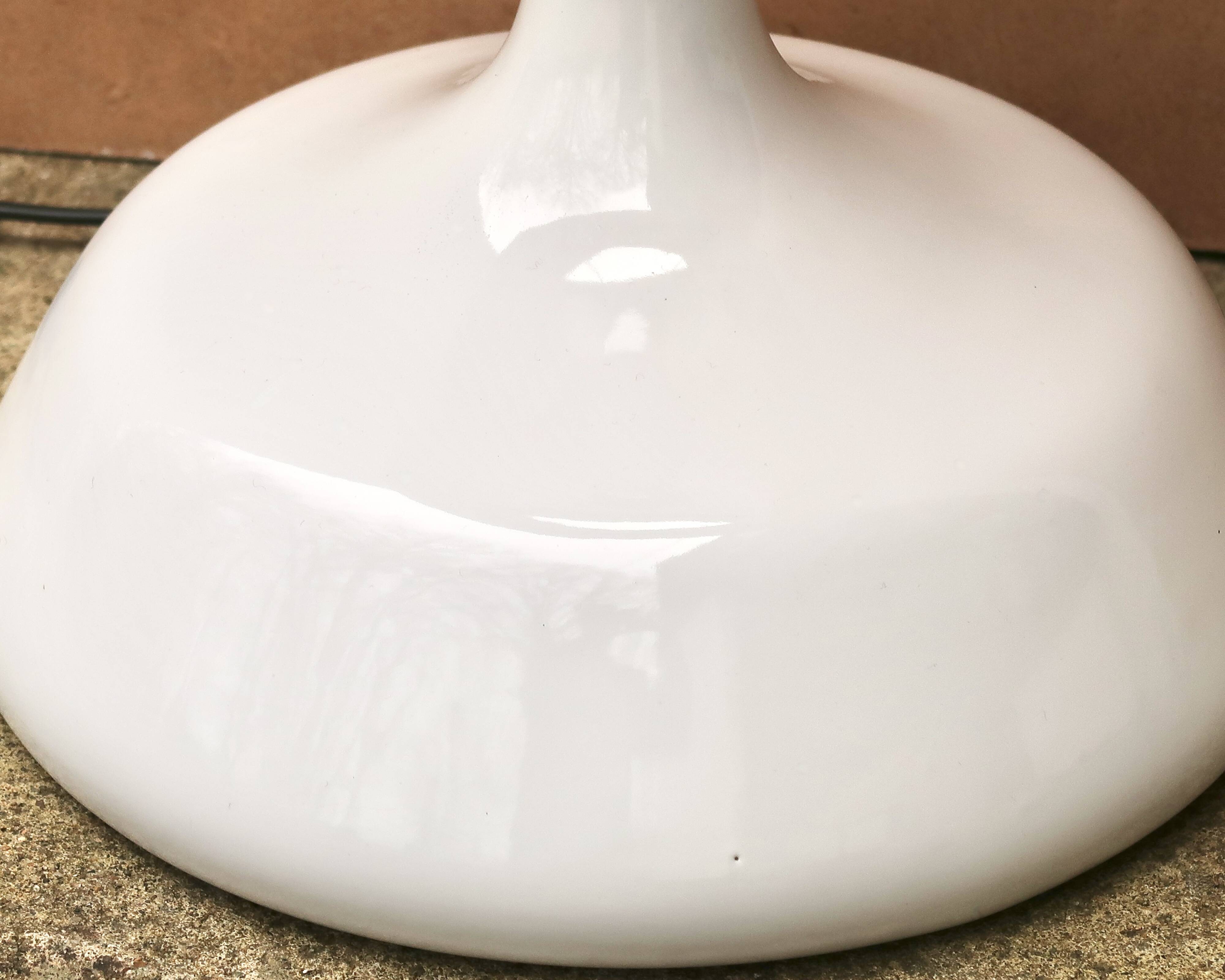 Large white ceramic lamp with raffia shade, 1970s