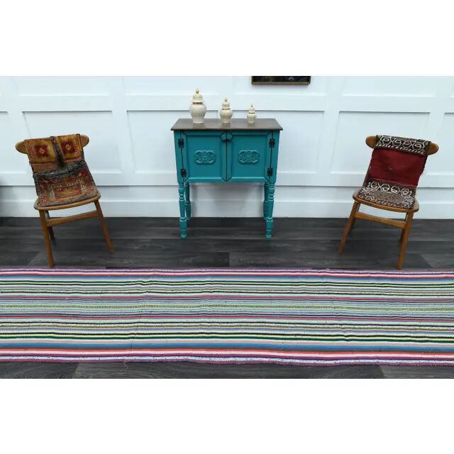 Vintage Turkish Oushak Handmade Wool Cotton Pink Runner Rug 80x433