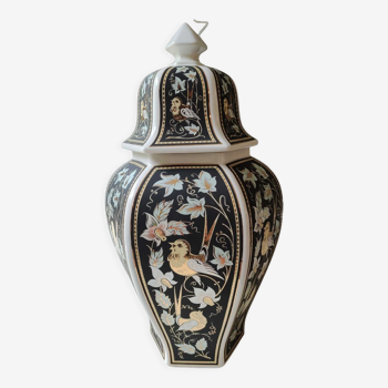 Potiche hexagonale/Vase décoratif avec couvercle. Décor exclusiv, Made in Italy. Peint main. Haut 34 cm