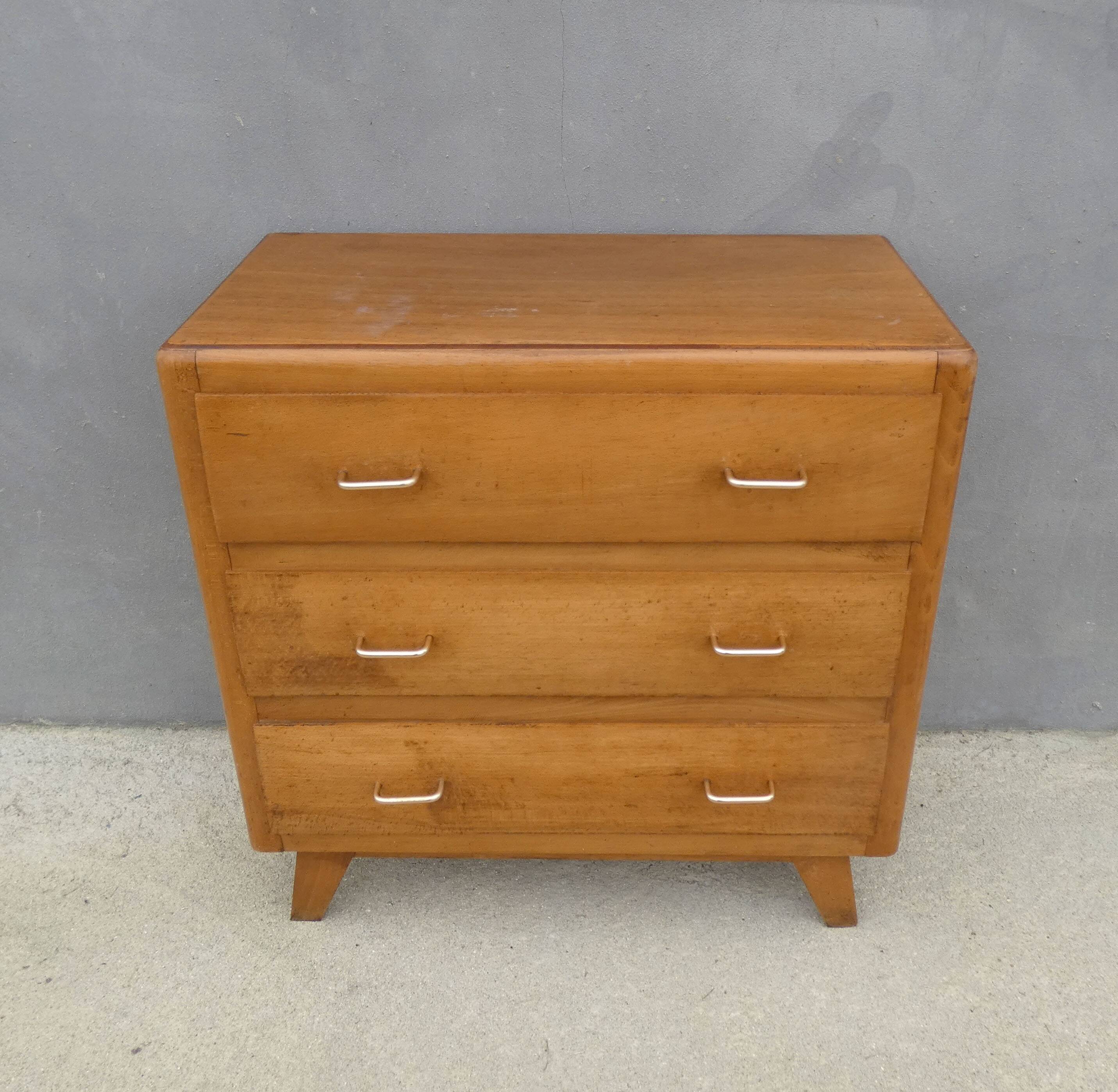 commode vintage en bois pieds compas