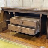 English donkey desk in oak and leather top, 1950s