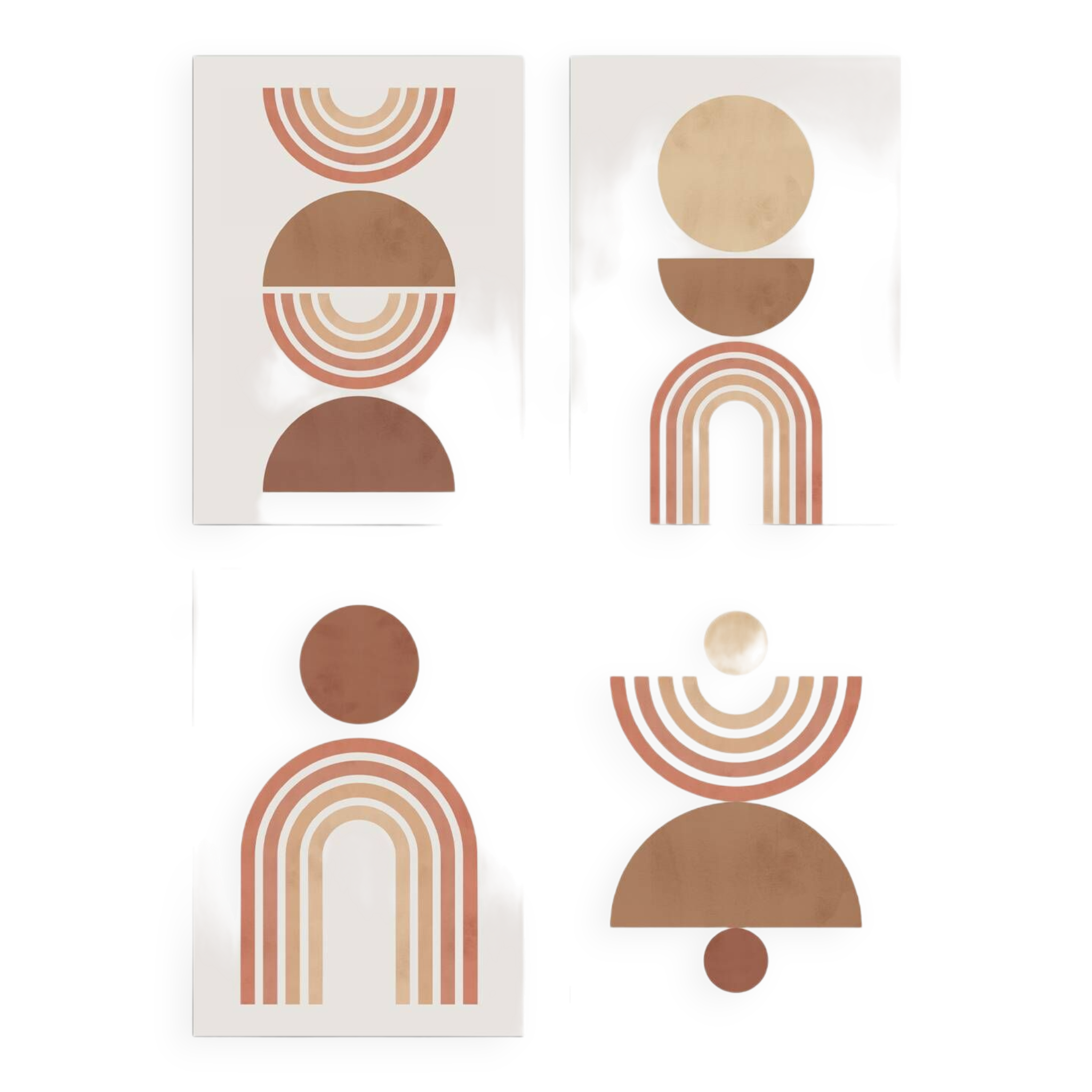 4 impressions d'art géométriques avec des cercles et des lignes