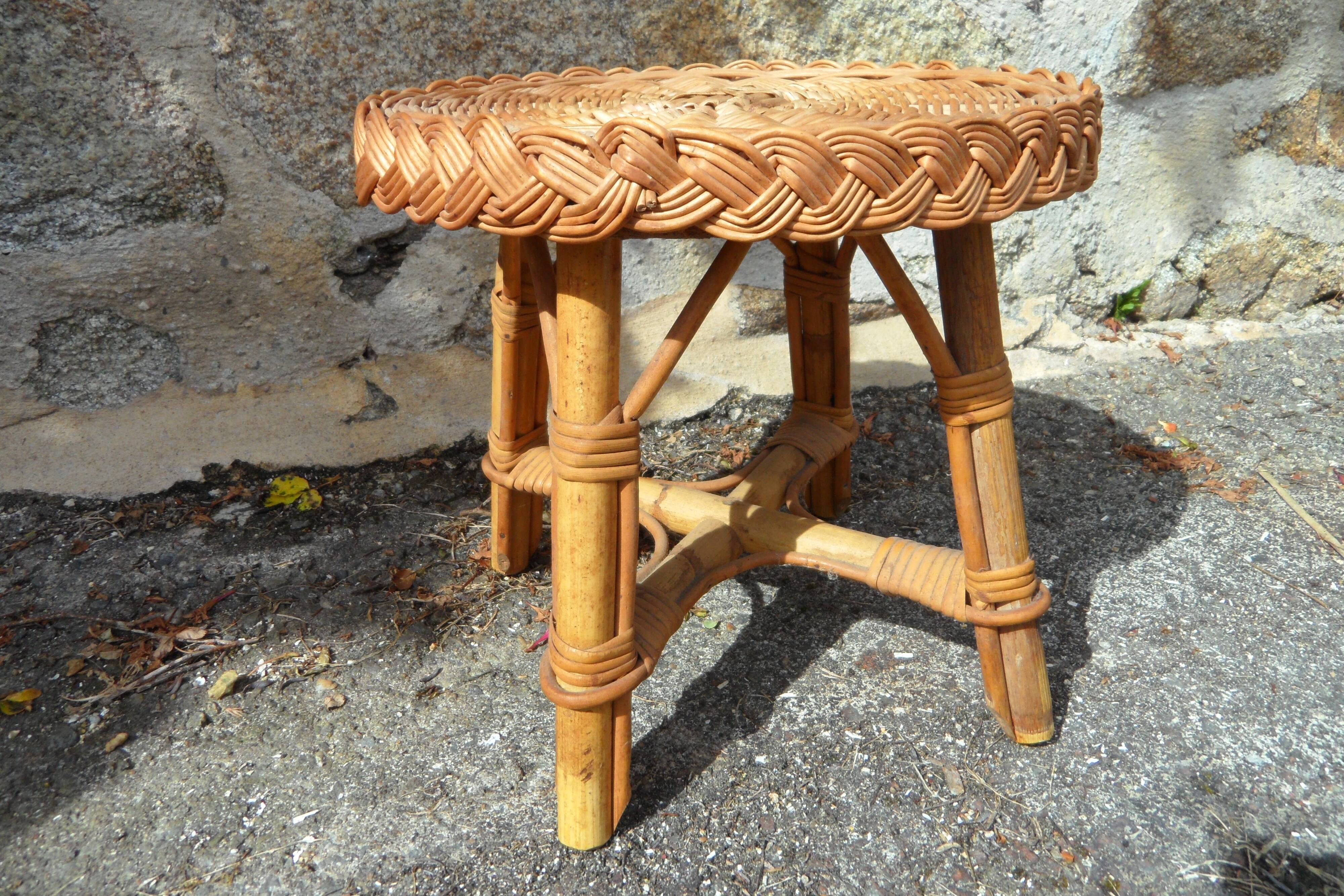 Tabouret en osier années 40