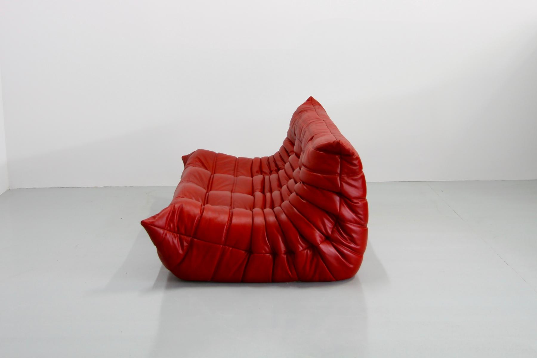 Togo sofa vintage red leather by Michel Ducaroy for Ligne Roset
