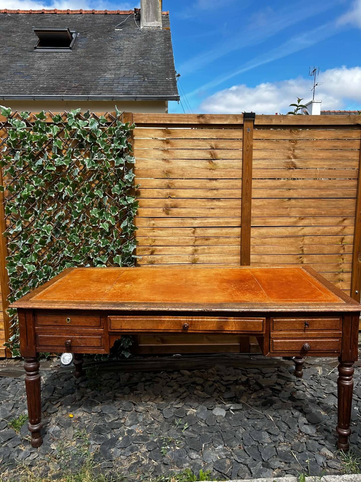 Antique oak desk - leather top