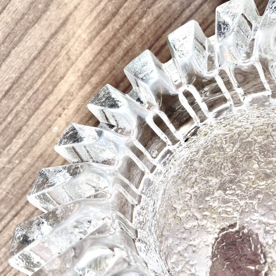 Glass ashtray with ICE pattern by Pukeberg, Swedish design, Scandinavian.