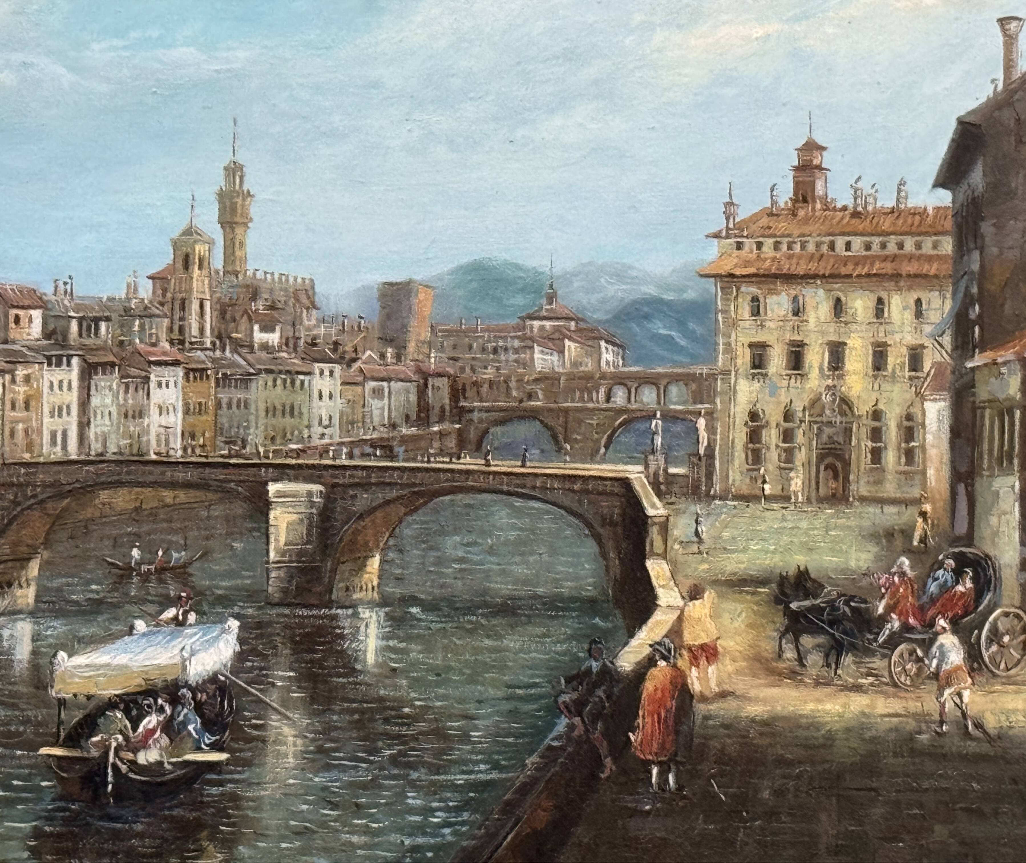 Oil on panel "The Arno at the Santa Trinita Bridge"