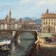 Oil on panel "The Arno at the Santa Trinita Bridge"
