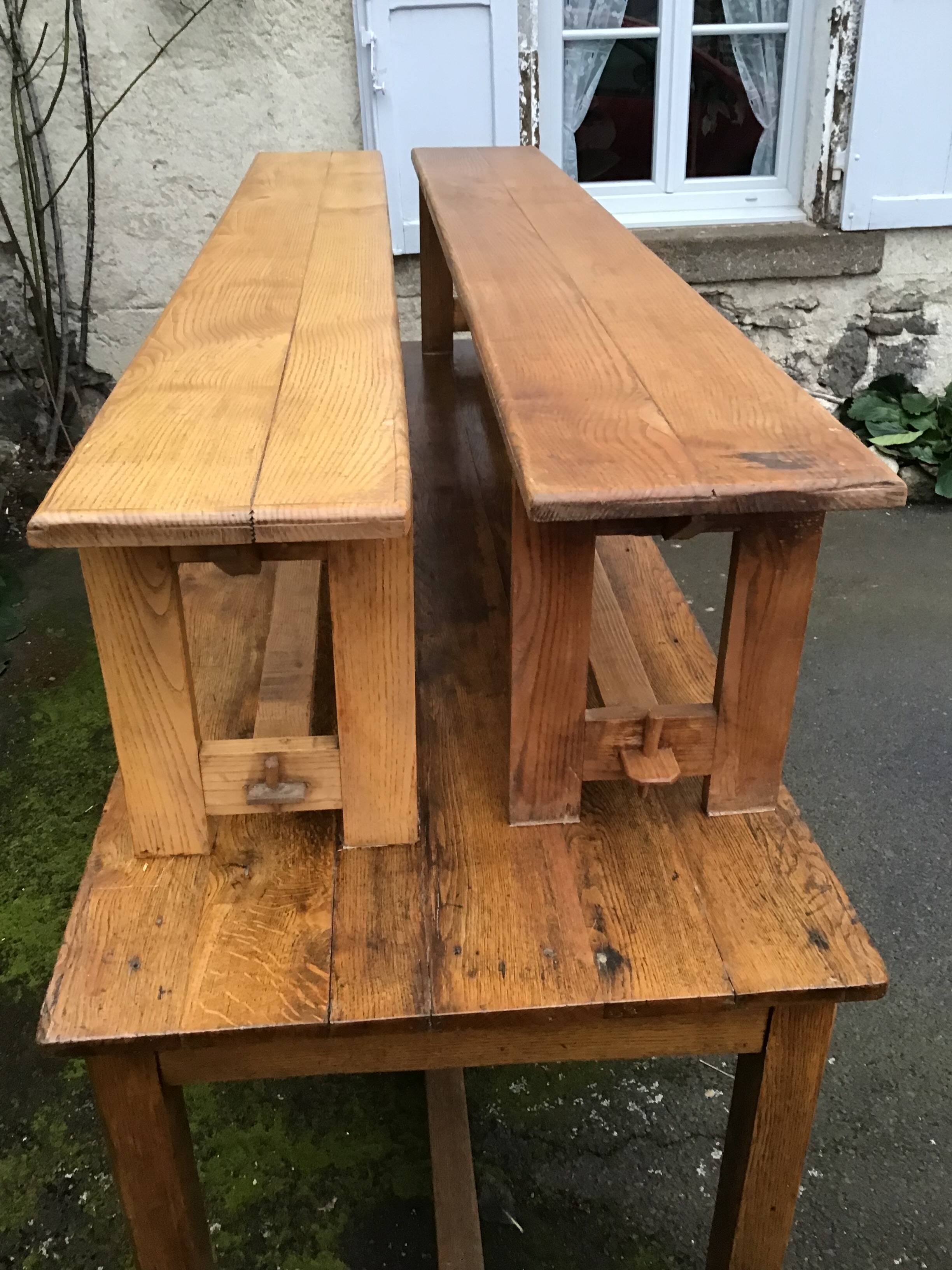 Farmhouse table with 2 solid oak benches