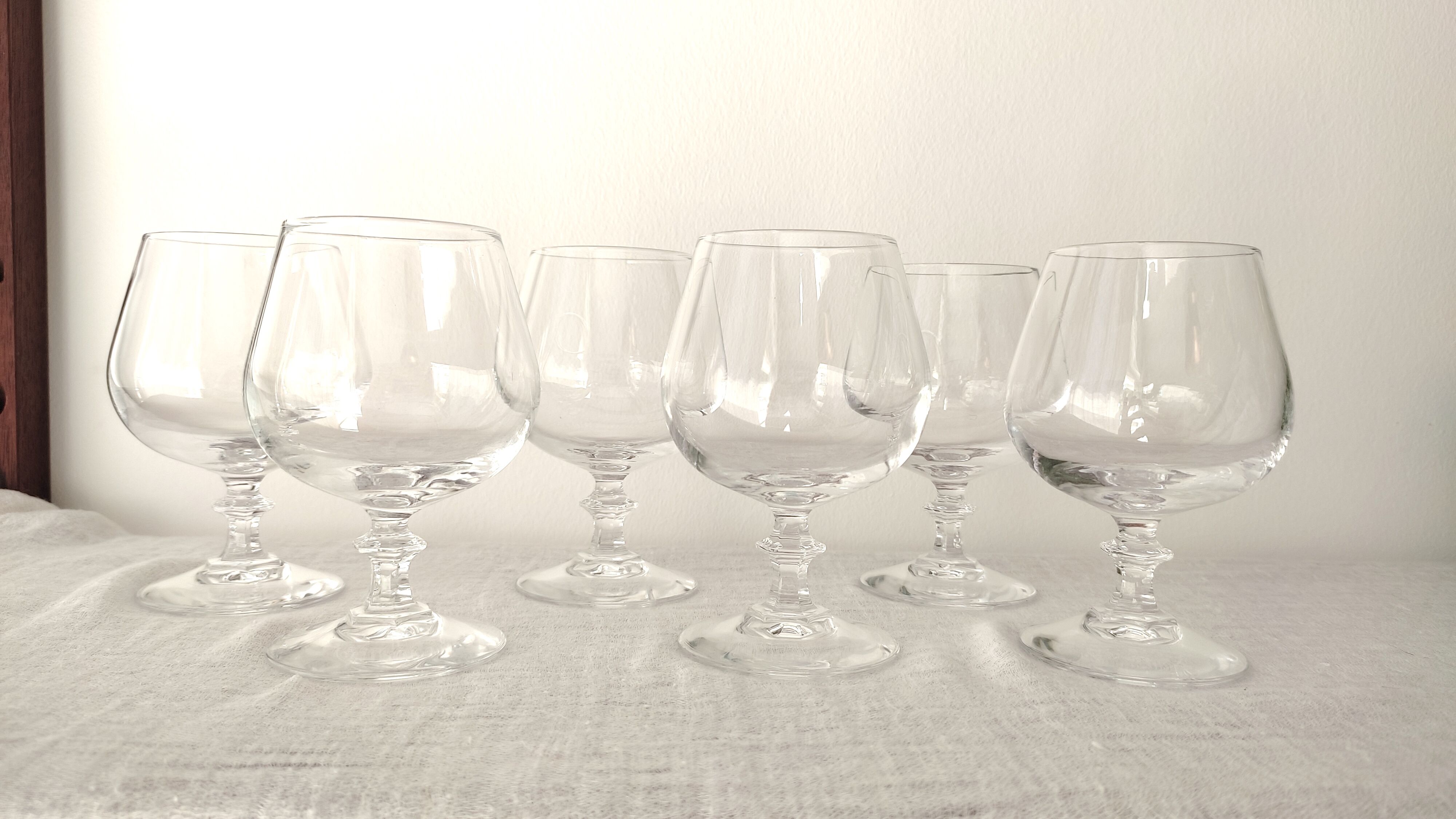 Cognac glasses in vintage arch crystal octagonal foot