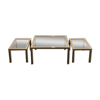 Tables basses italiennes des années 1970 en laiton, chrome et verre de Romeo Rega